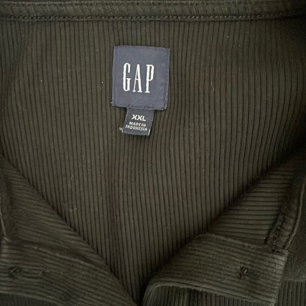 Gap Solid Black Button Down Collared Ribbed Long … - image 5